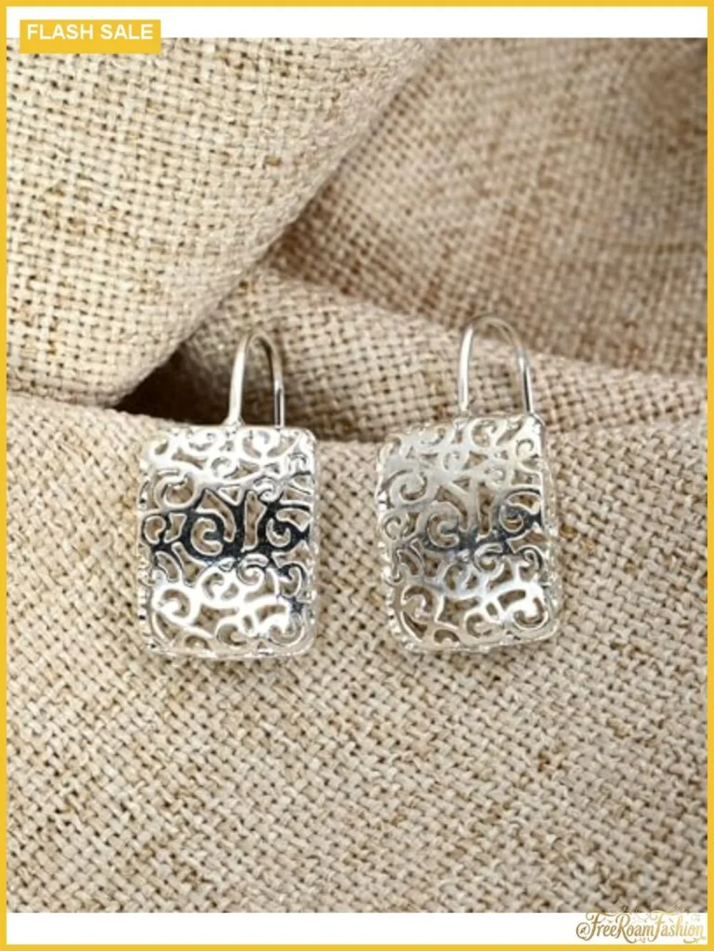 Square Filigree Dangle Earrings Stainless Steel Drop Boho